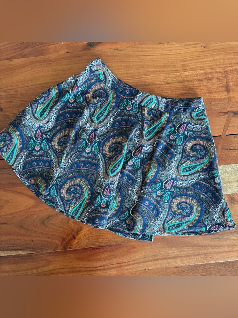 🦊 Lush Blue paisley print Mini Skater Skirt